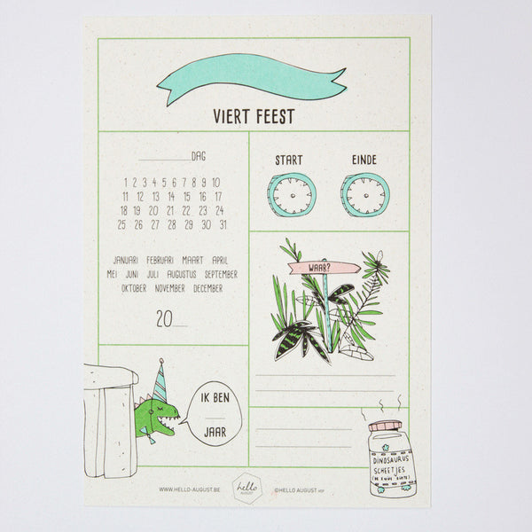 Hello August Party invitations dino's