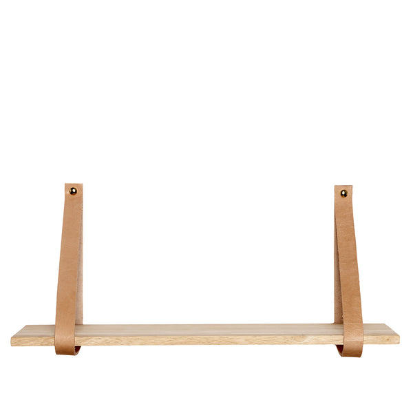 Hübsch houten Wandplank met leren hanger