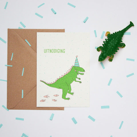 Hello August Party invitations dino's